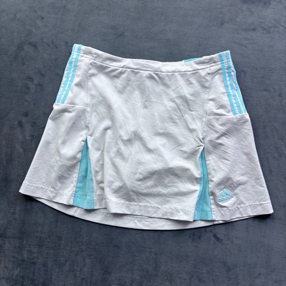 Adidas Climalite Tennis Skort White Light Blue 3-Stripe Athletic Skirt Sporty